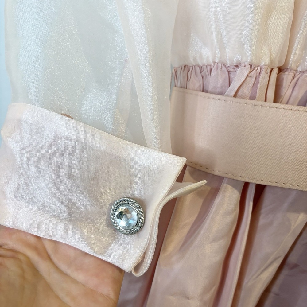 Vtg 80s Evening Chic Lola Berent Pink Taffeta Rhinestone Belt Formal Dress 9/10 - Picture 7 of 7
